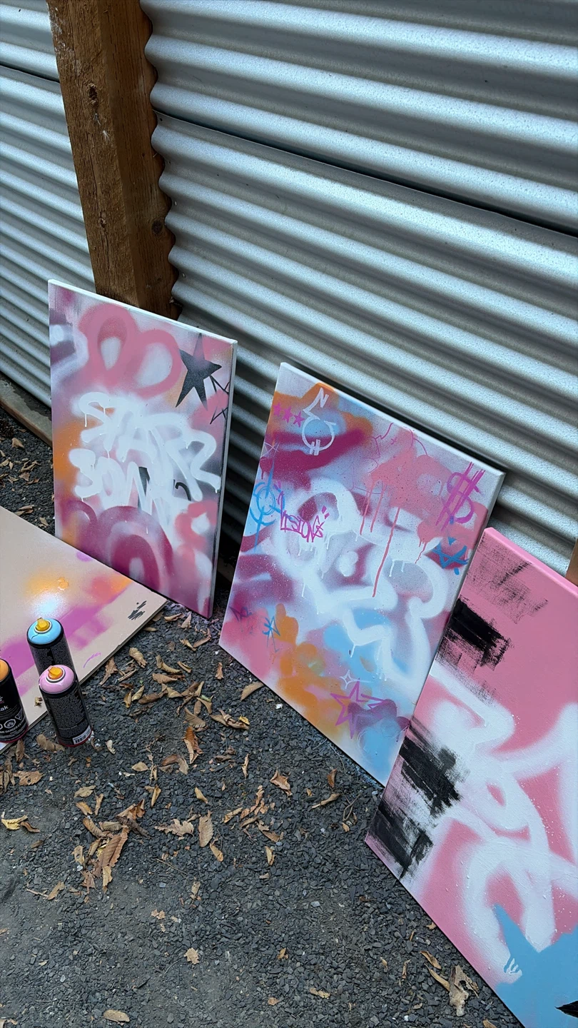 Set of three original graffiti art canvases