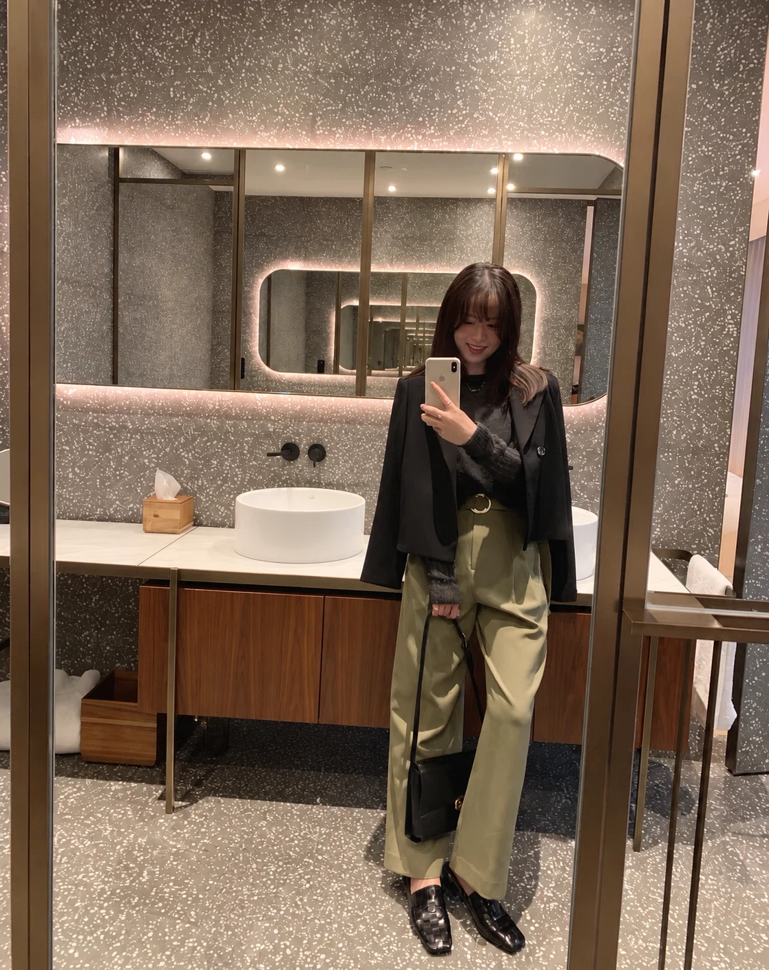 Olive Green Belted high rise Trousers