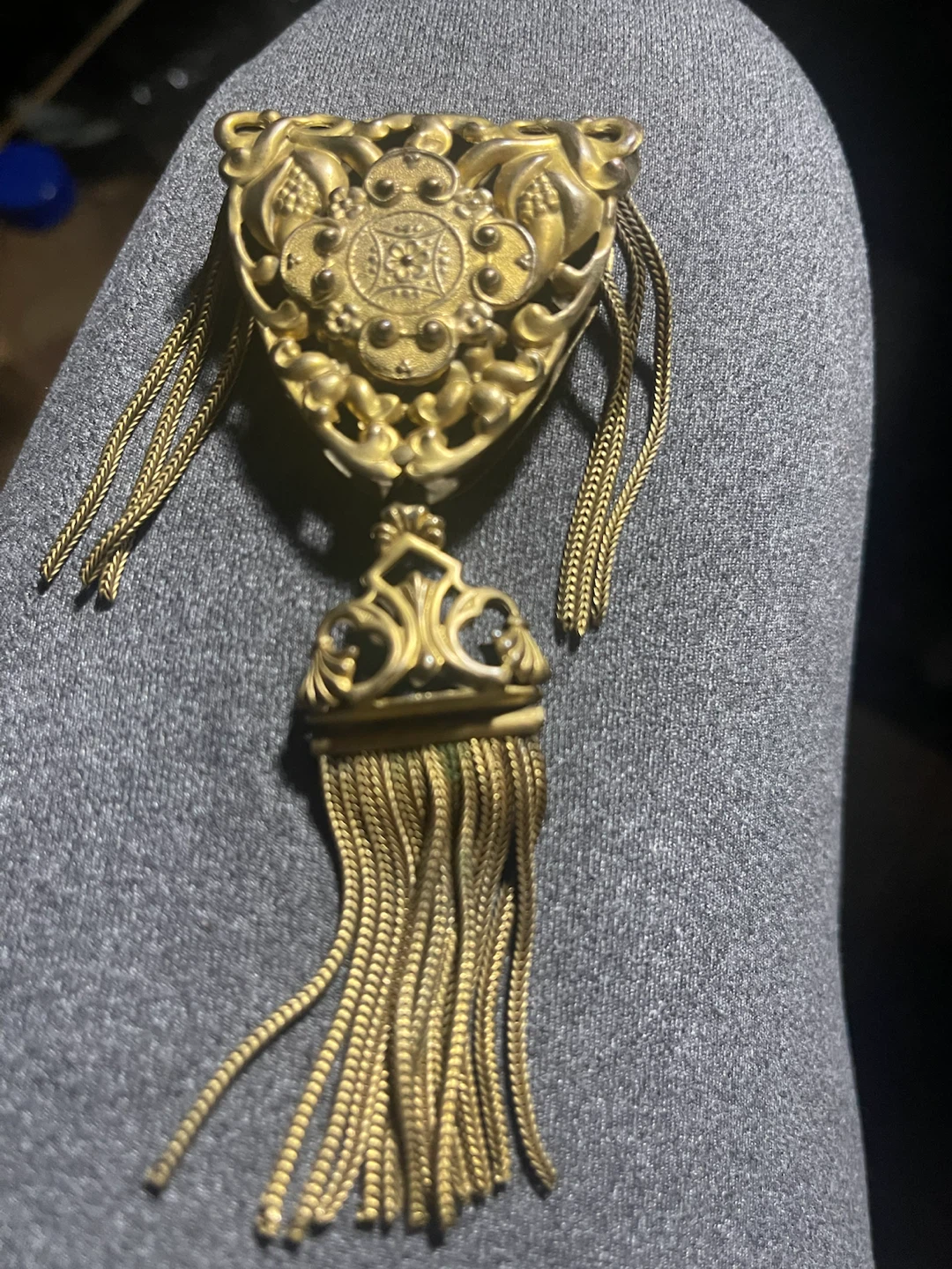Vintage Brass Filigree Tassel Brooch
