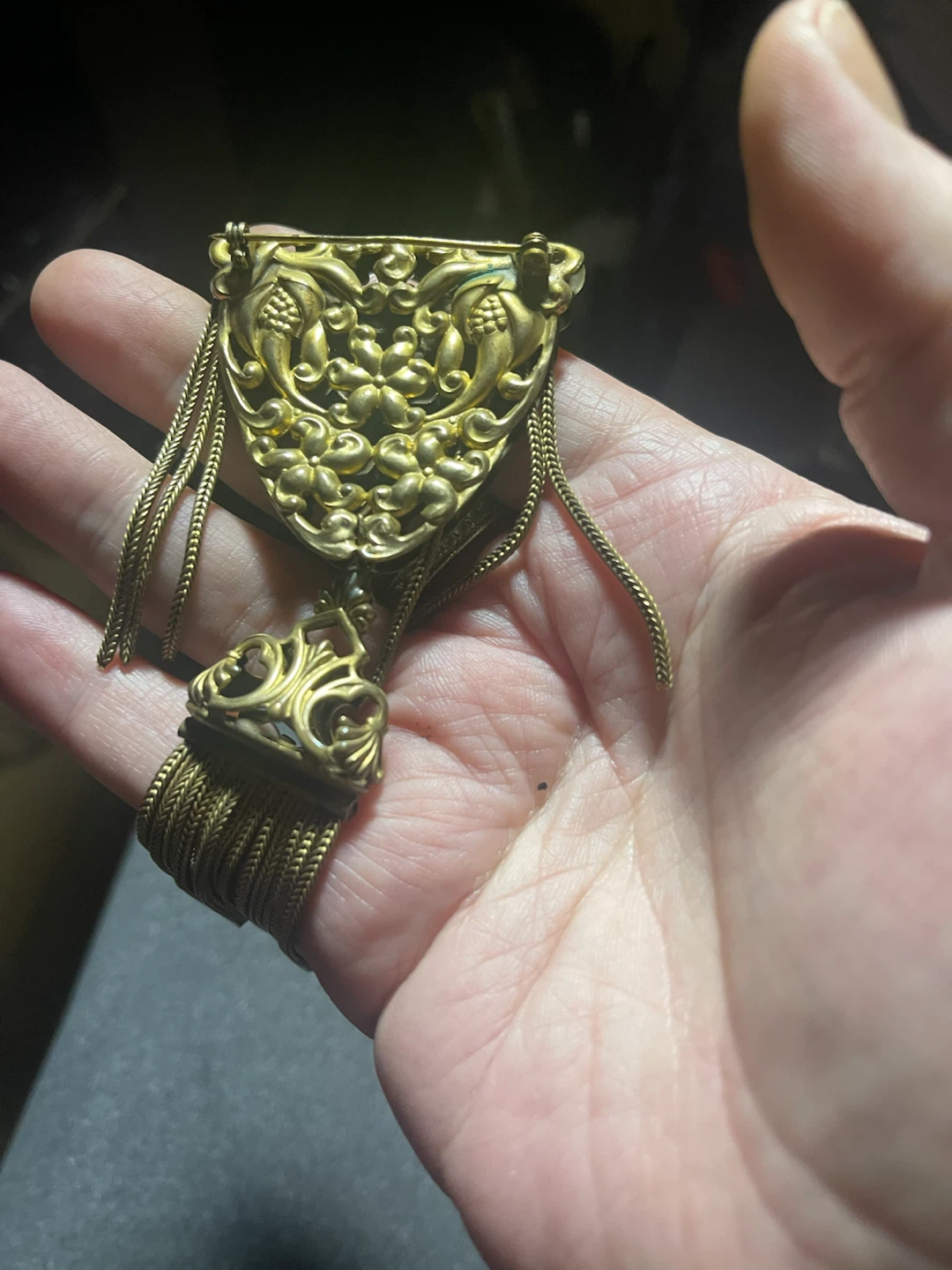 Vintage Brass Filigree Tassel Brooch - photo 2