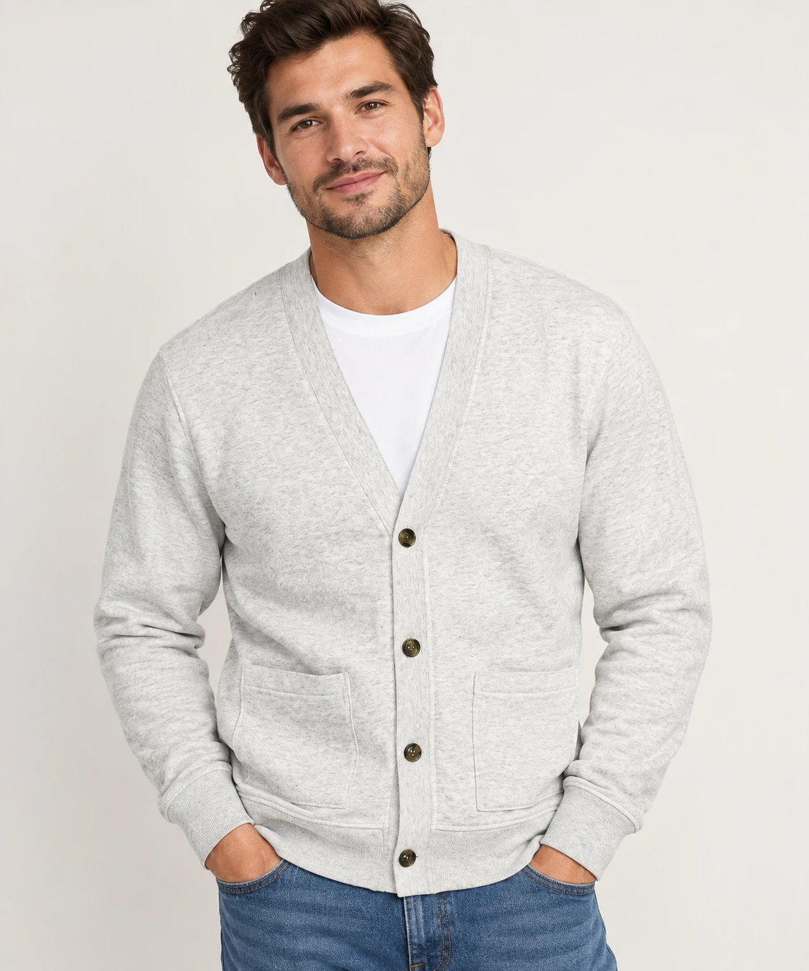 Men’s Old Navy Fleece Cardigan, Oatmeal - Size M