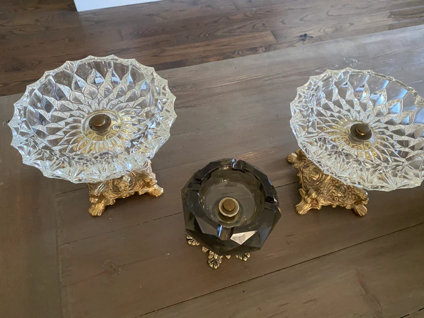 Three vintage glass and brass pedestal ashtrays - photo 2