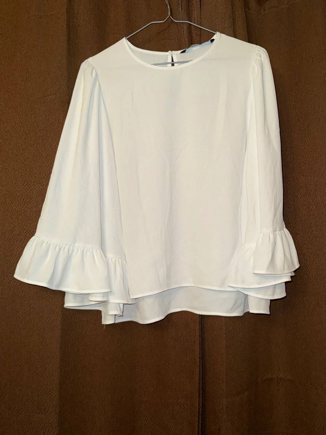 Zara White Blouse with Tiered Ruffle Sleeves