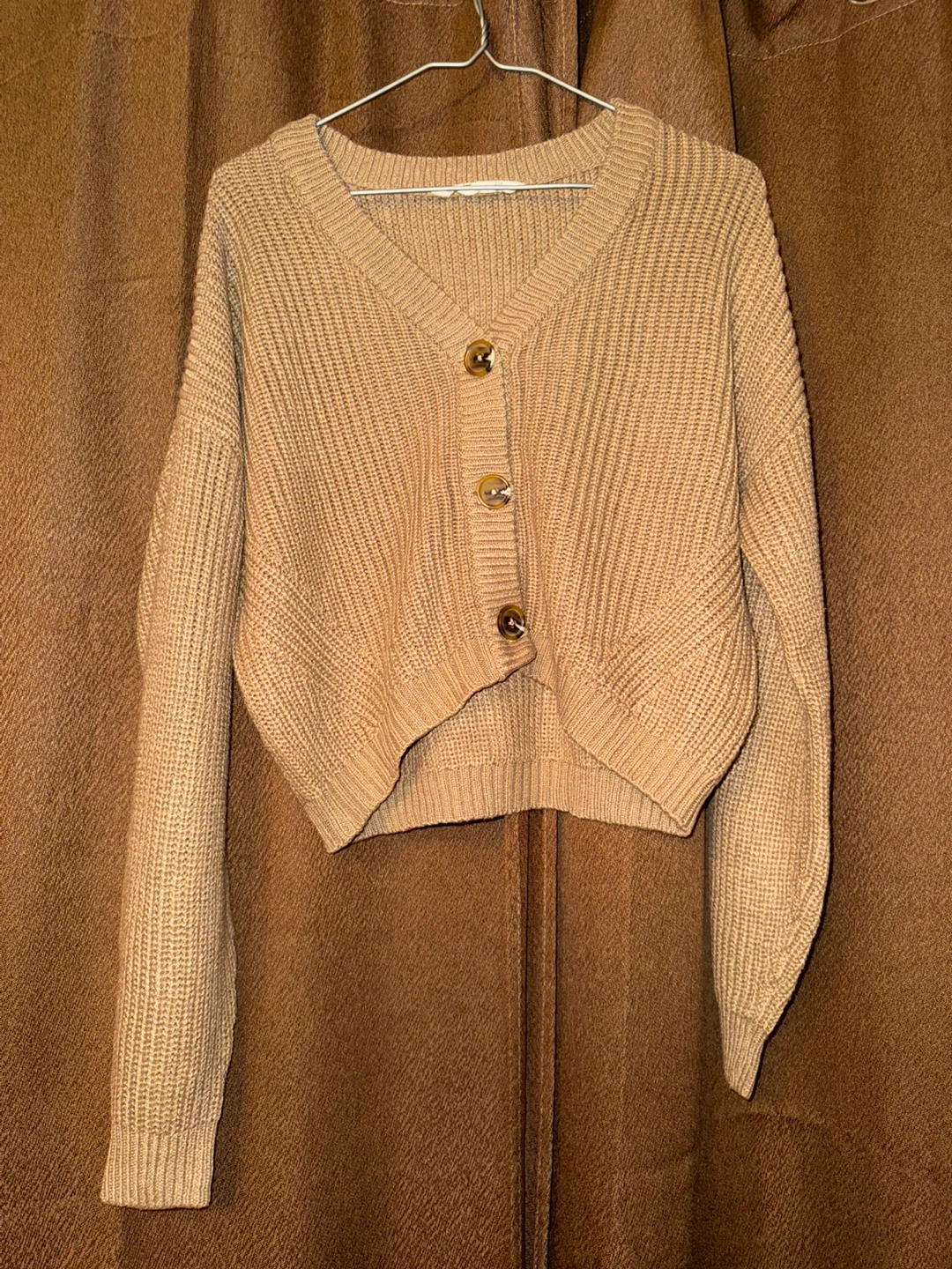 Bluenotes Tan V-Neck Button-Up Knit Cardigan