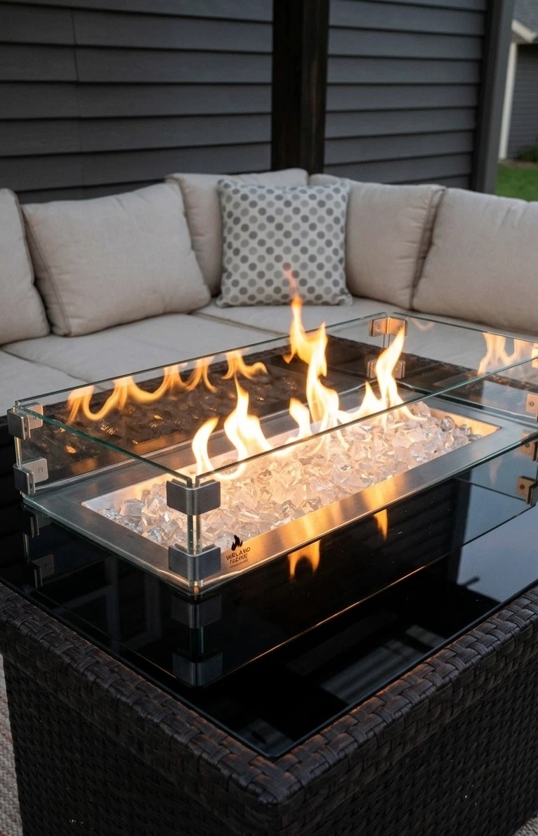 Luxury Outdoor Rattan Sectional & Propane Fire Pit Table Set - photo 4