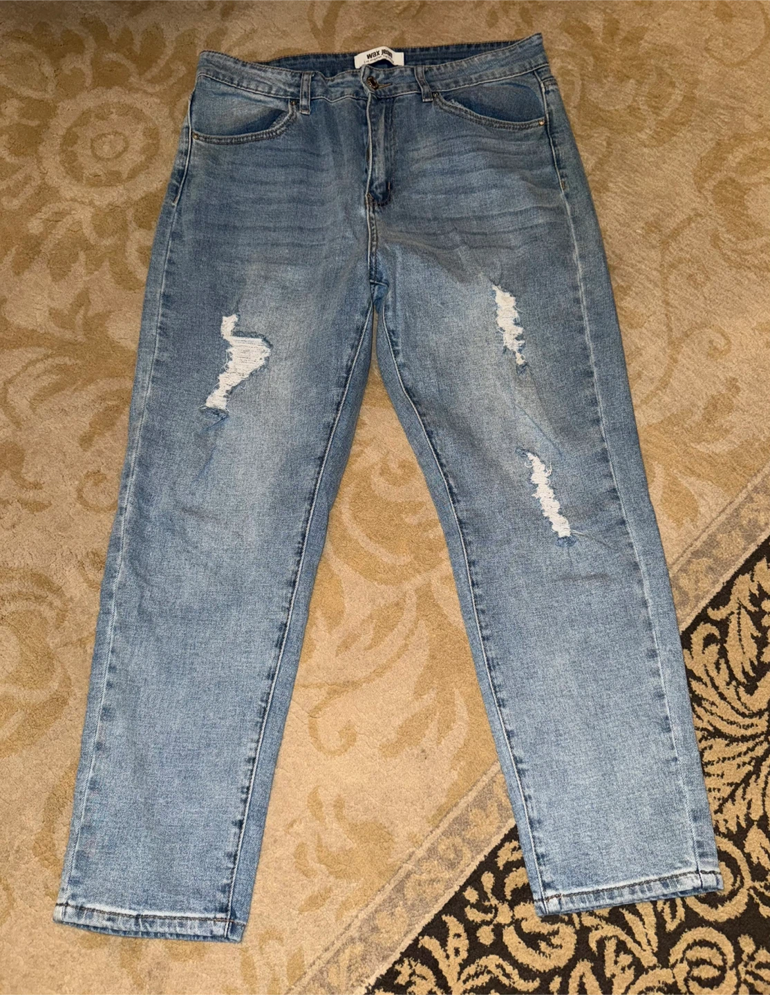 Wax Jean Distressed Light Wash Denim