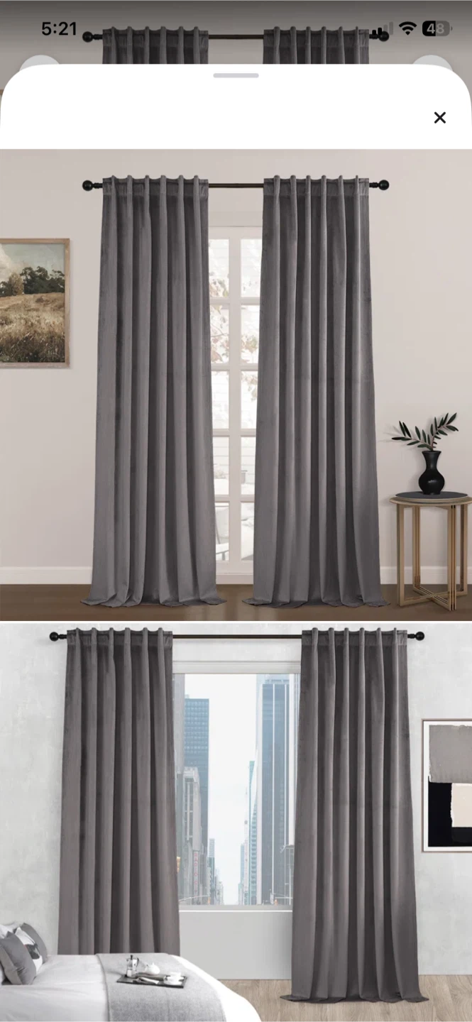 Set of Two Grey 100% polyester Curtains