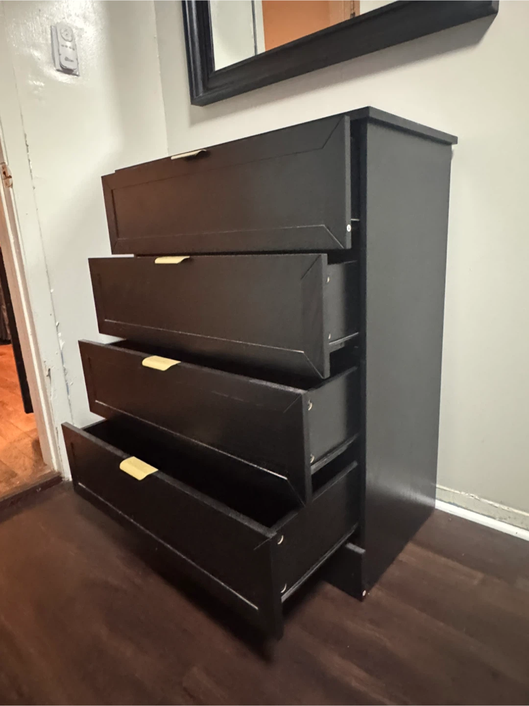 Black 4-Drawer Dresser with Gold Handles