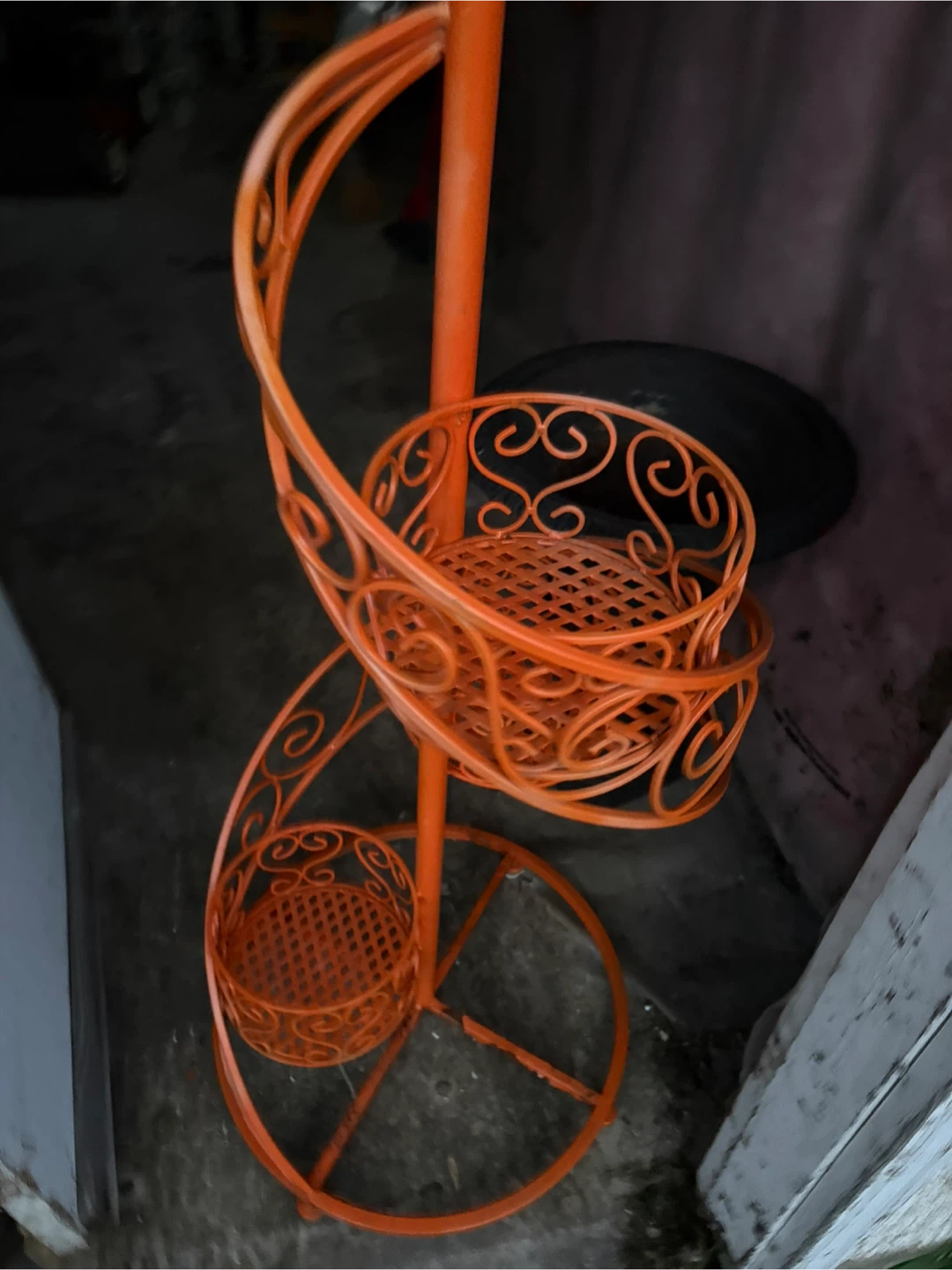 Orange Metal Spiral Plant Stand$35