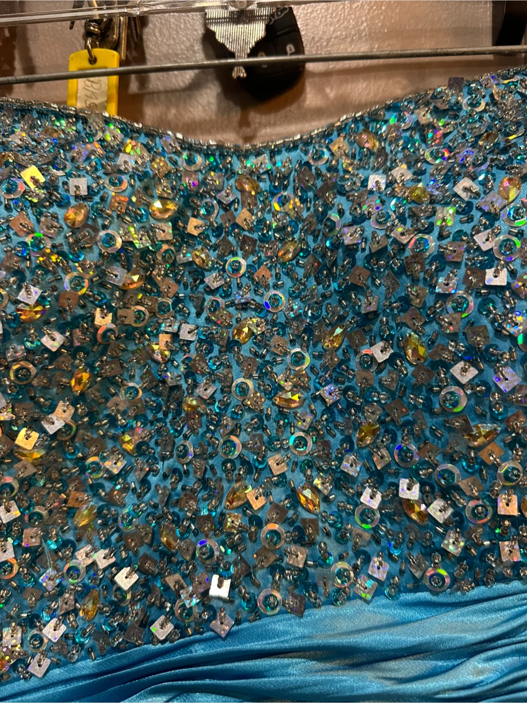 Strapless Beaded Turquoise Maxi Dress with Ruched Waist Accent - photo 4