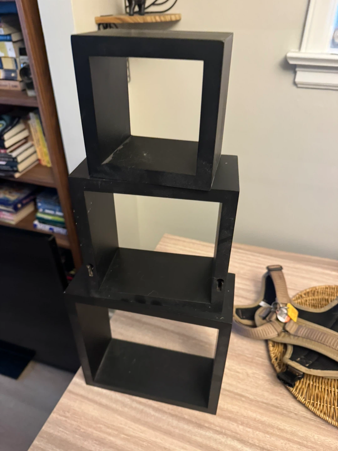 Set of 3 Black Floating Cube Shelves
