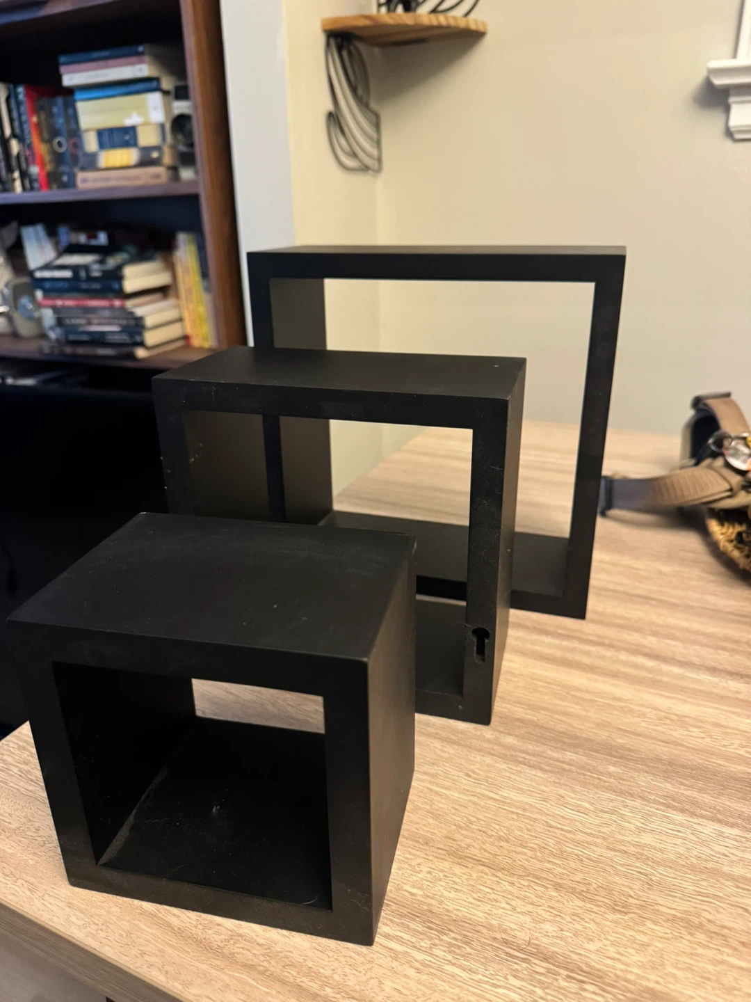 Set of 3 Black Floating Cube Shelves - photo 2
