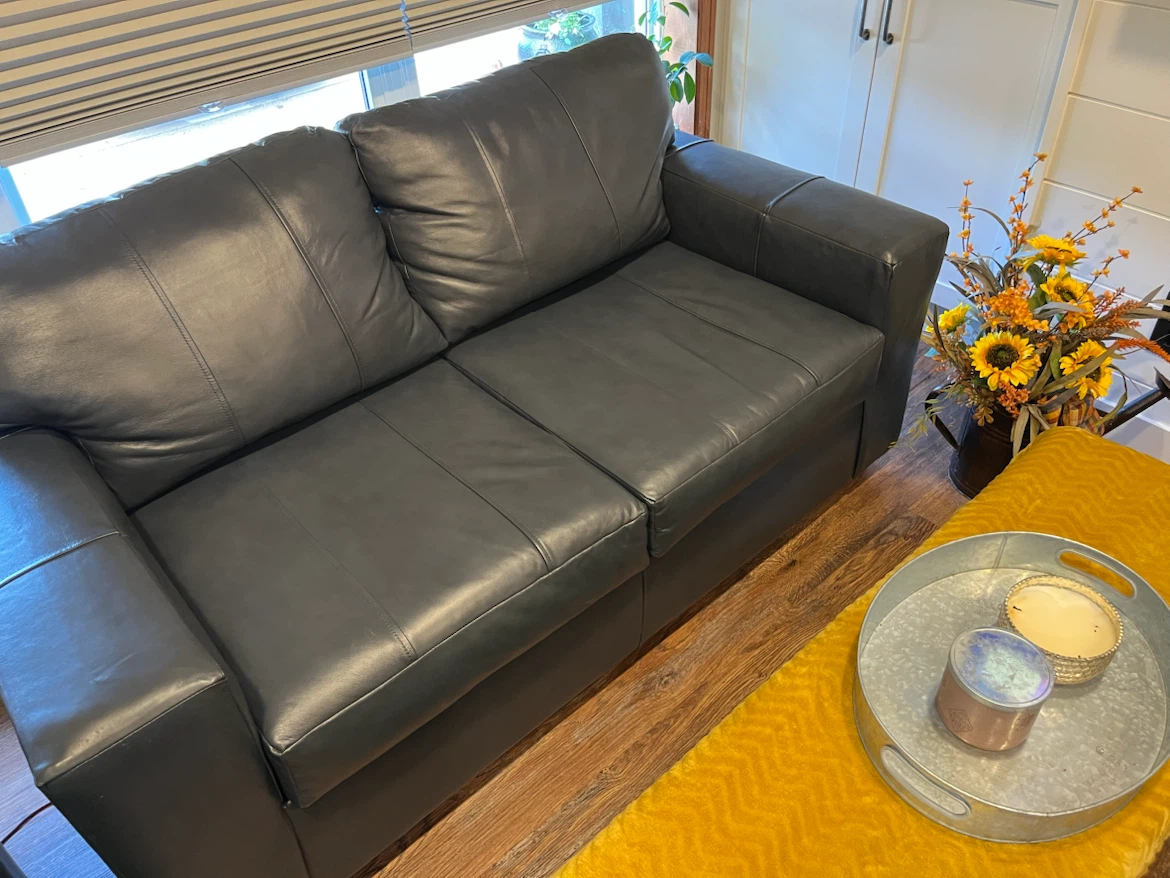 Teal Full Leather Sofa and Loveseat
