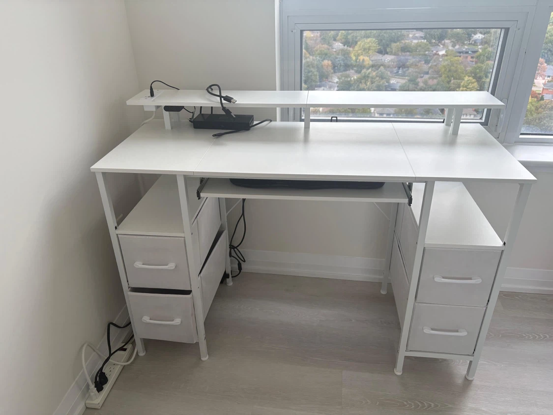 White Computer Desk and Ergonomic Mesh Office Chair
