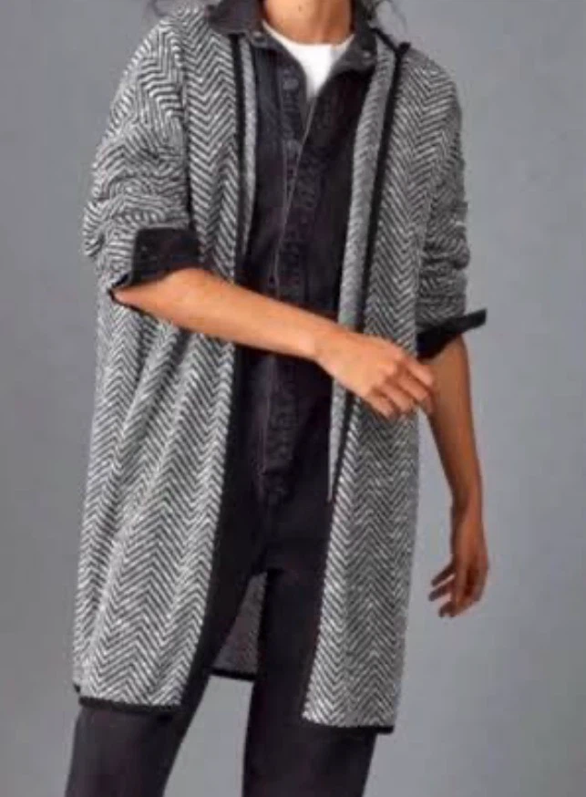 Chevron pattern knit hooded cardigan - One size - photo 2