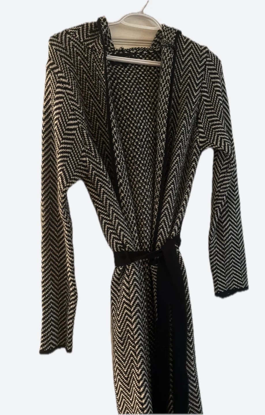 Chevron pattern knit hooded cardigan - One size - photo 4