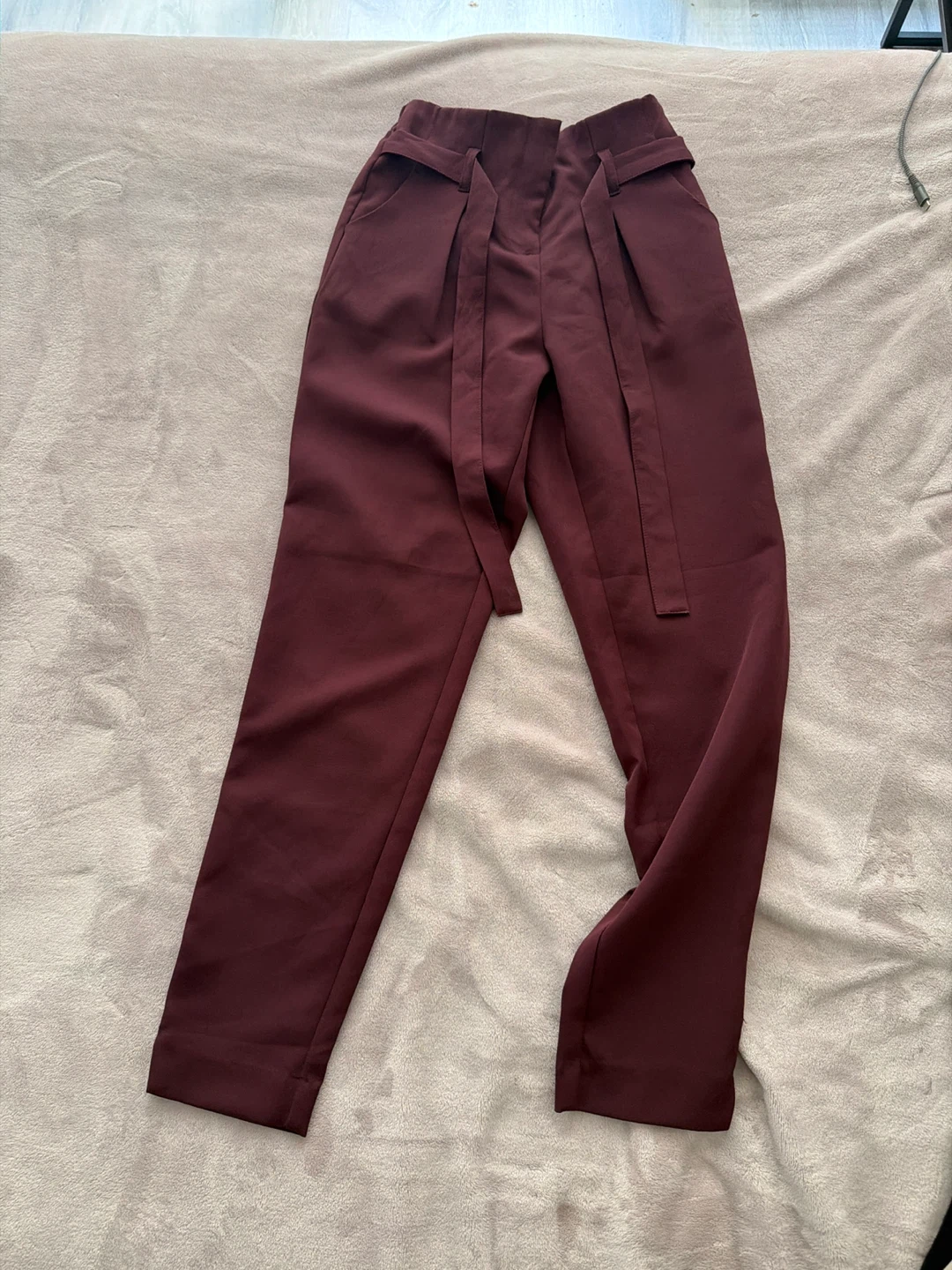 Dress pants Burgundy Paperbag Waist Trousers