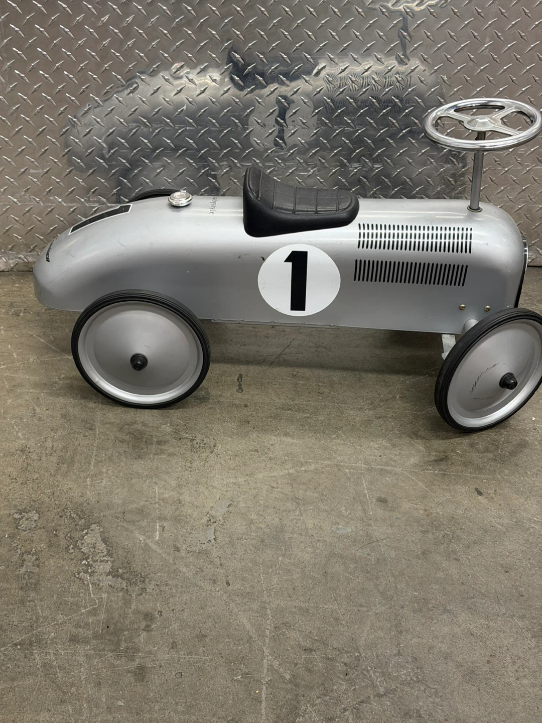 Babystyle Silver Vintage Style Ride-On Race Car
