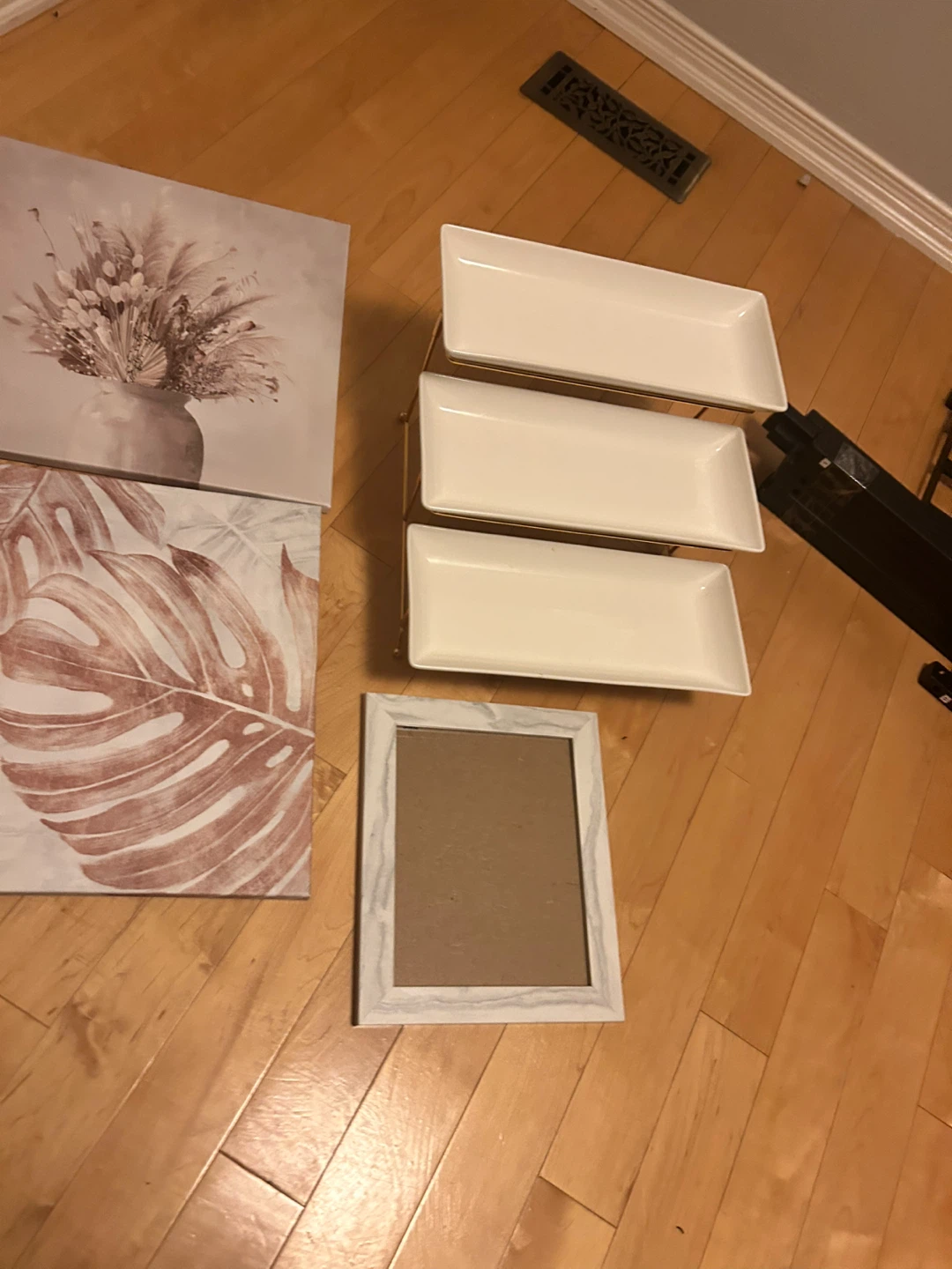 Three-tier white serving tray stand
