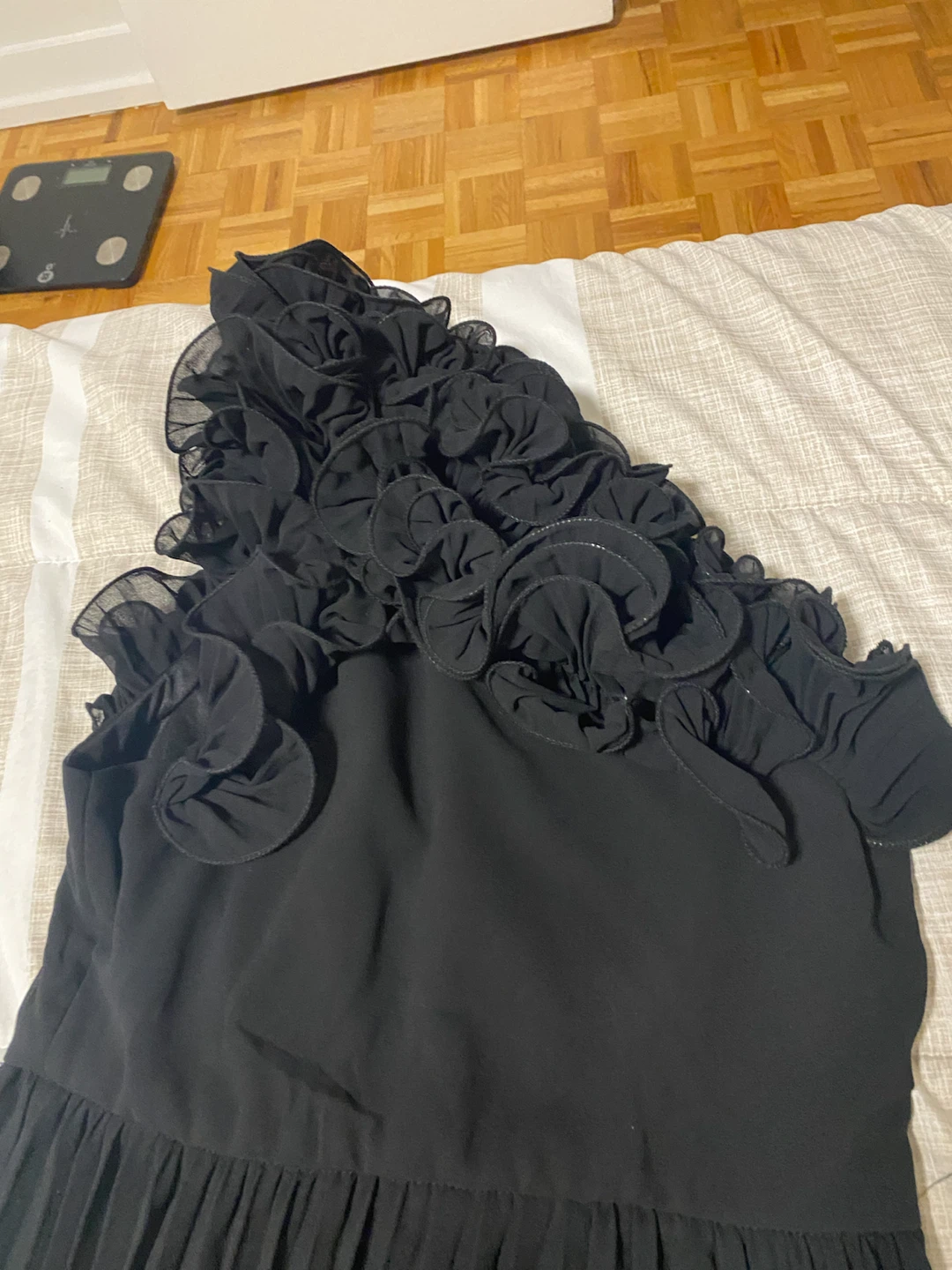 Black pleated ruffle maxi dress
