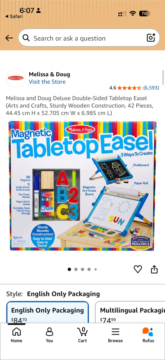 Melissa & Doug Double-Sided Magnetic Tabletop Art Easel