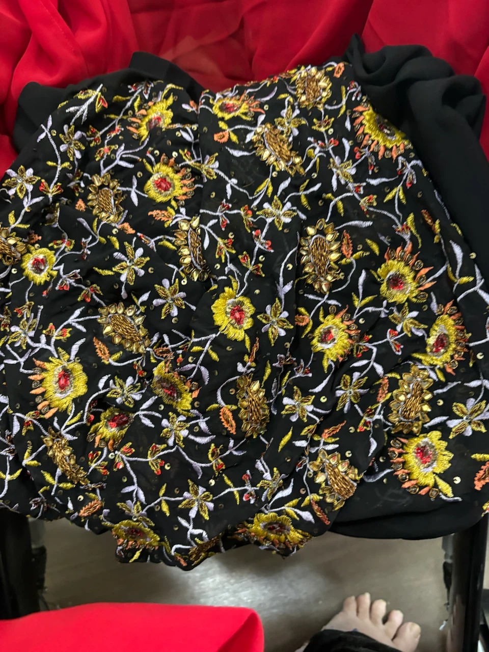 Embroidered black scarf