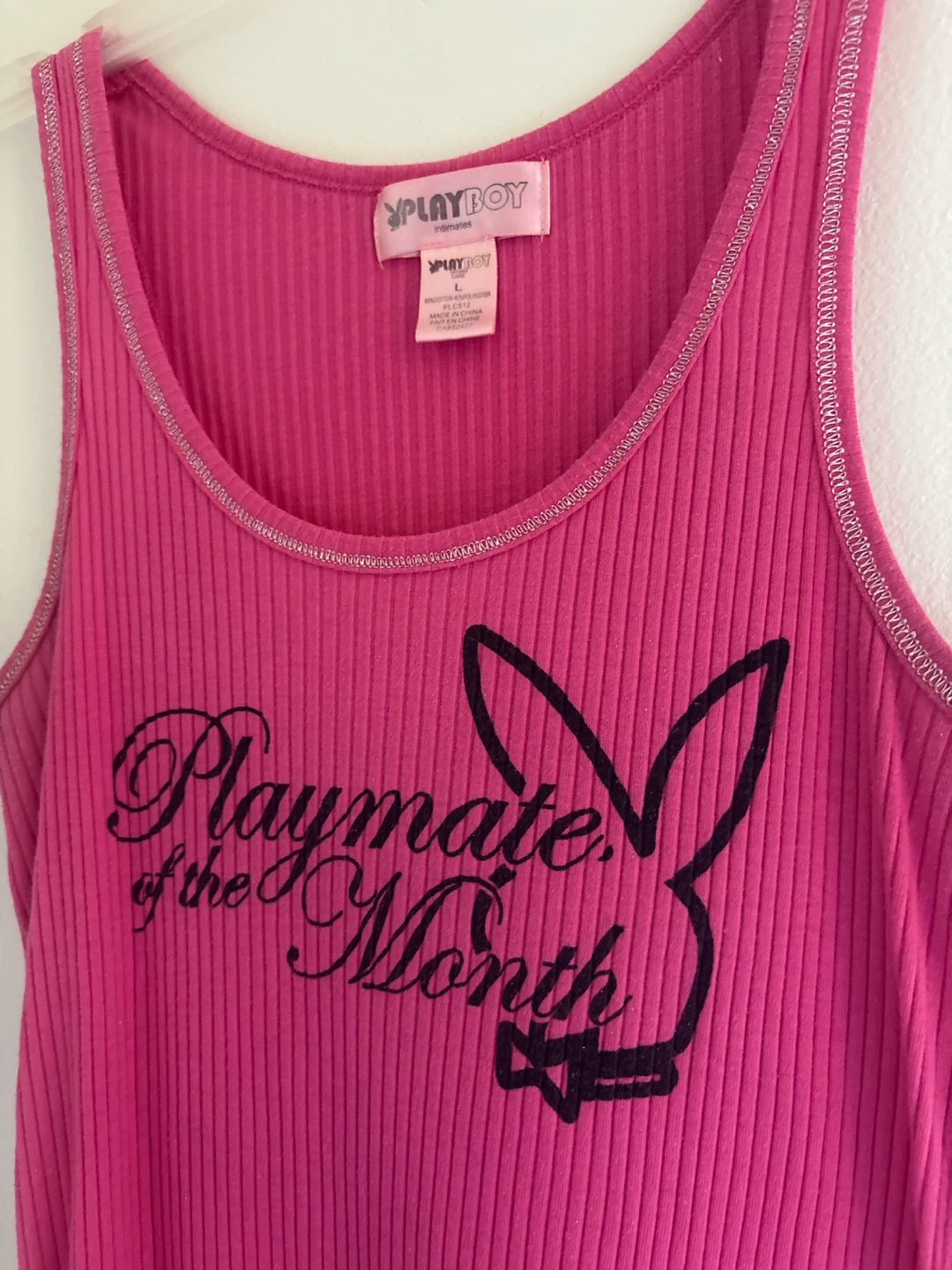 Vintage : Playboy Pink Ribbed Tank Top - Size Large