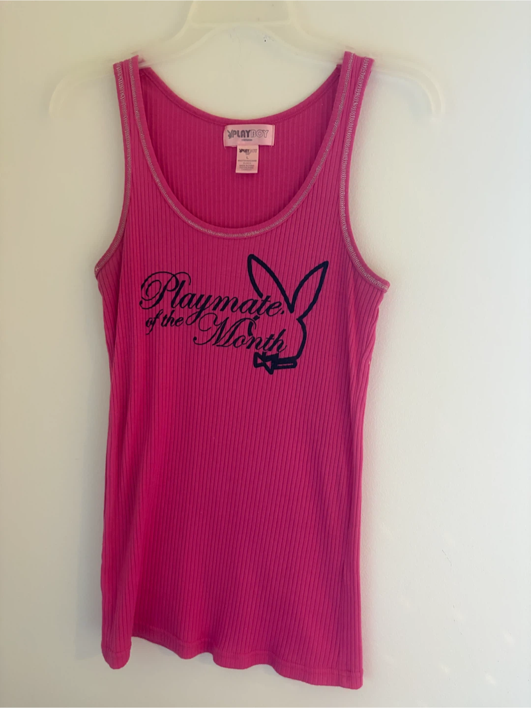 Vintage : Playboy Pink Ribbed Tank Top - Size Large - photo 2