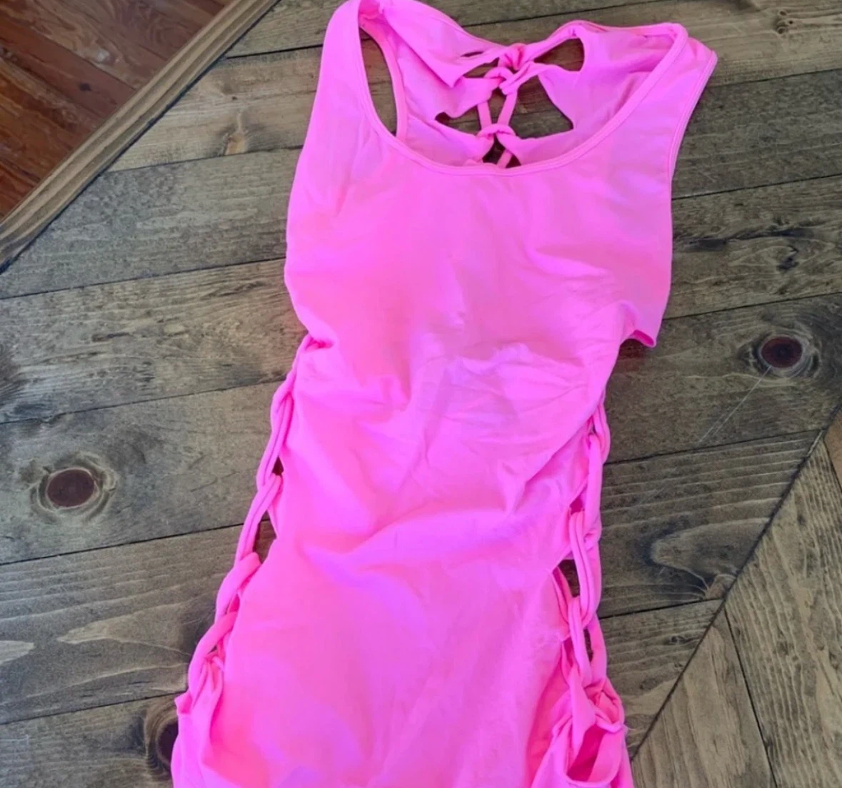 Neon Pink Braided Detail Tank Top - Medium