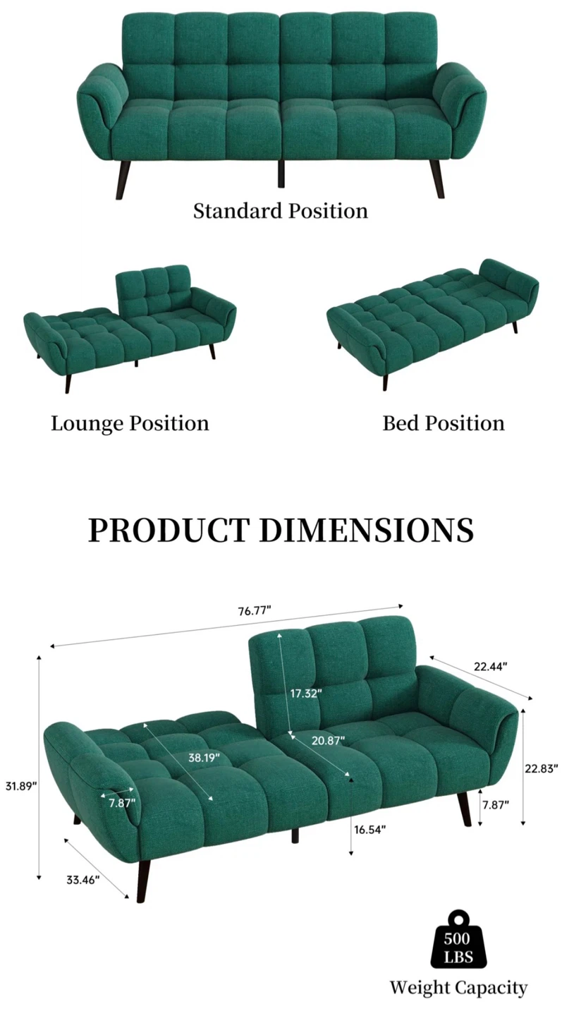 Dark Green Convertible Sofa Bed - photo 3