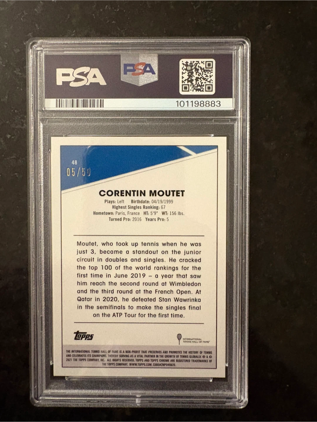2021 Topps Chrome Corentin Moutet Gold Wave PSA 10 - photo 2