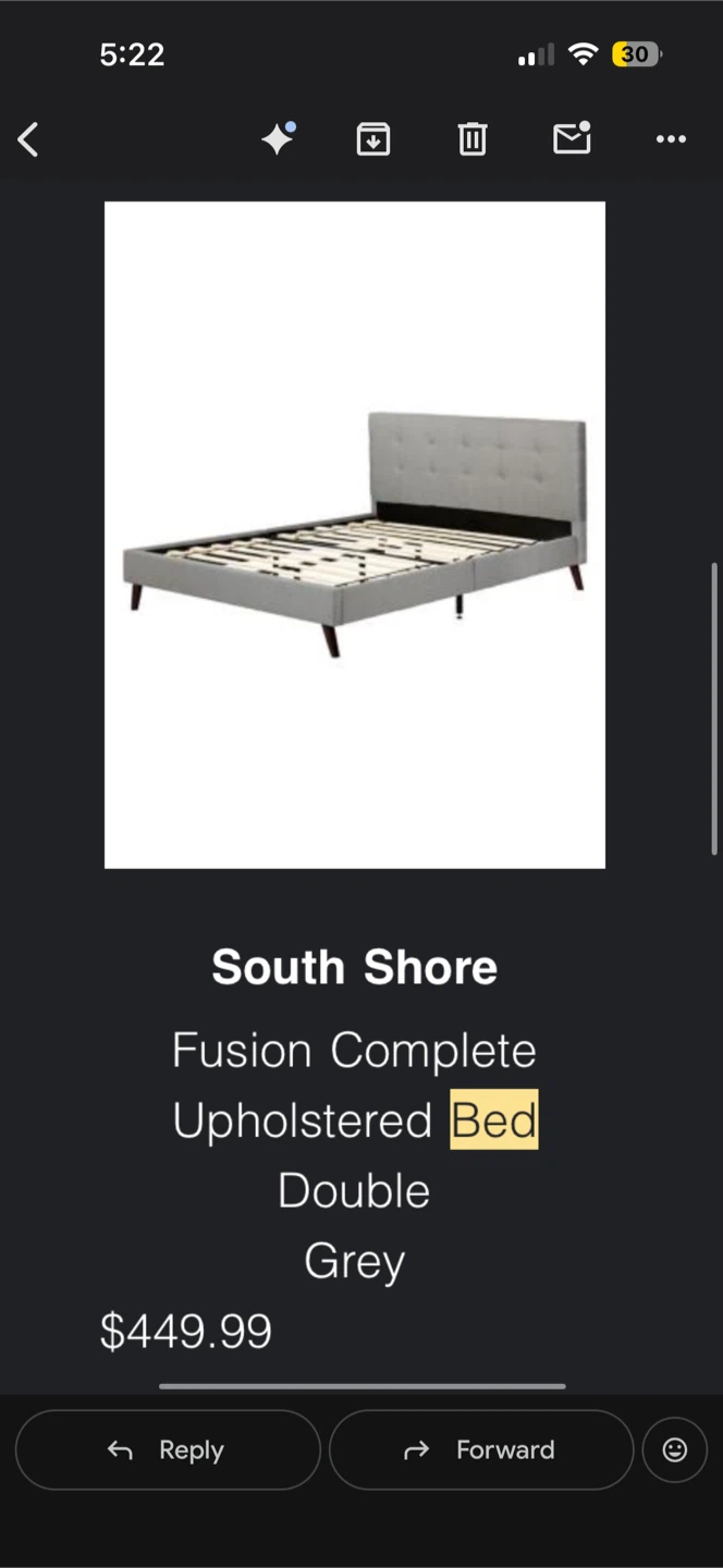South Shore Fusion Upholstered Double Bed, Grey