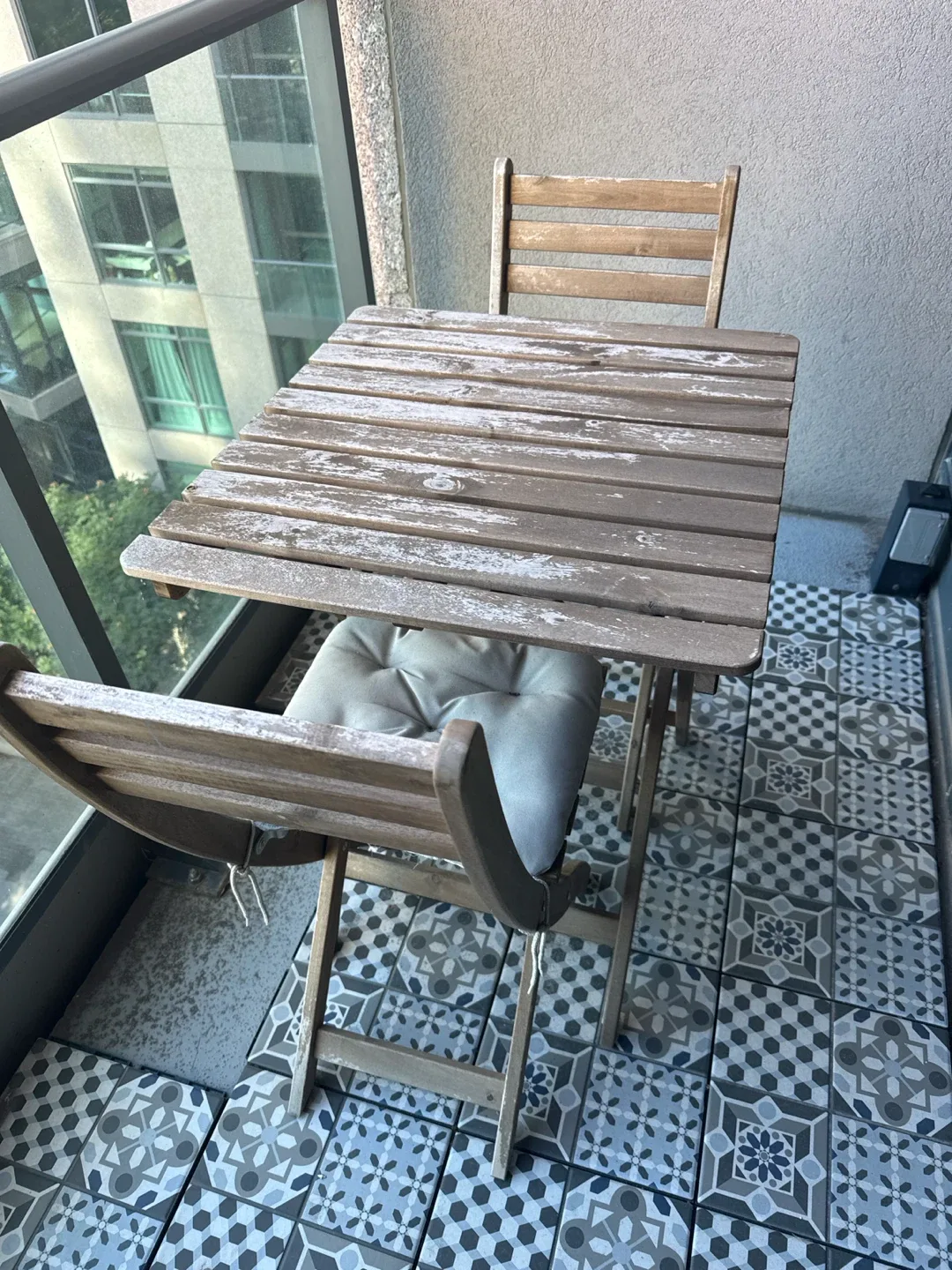 Wooden balcony table and chair set