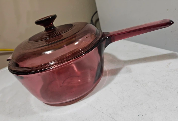 Vintage Pyrex Cranberry Glass Saucepan