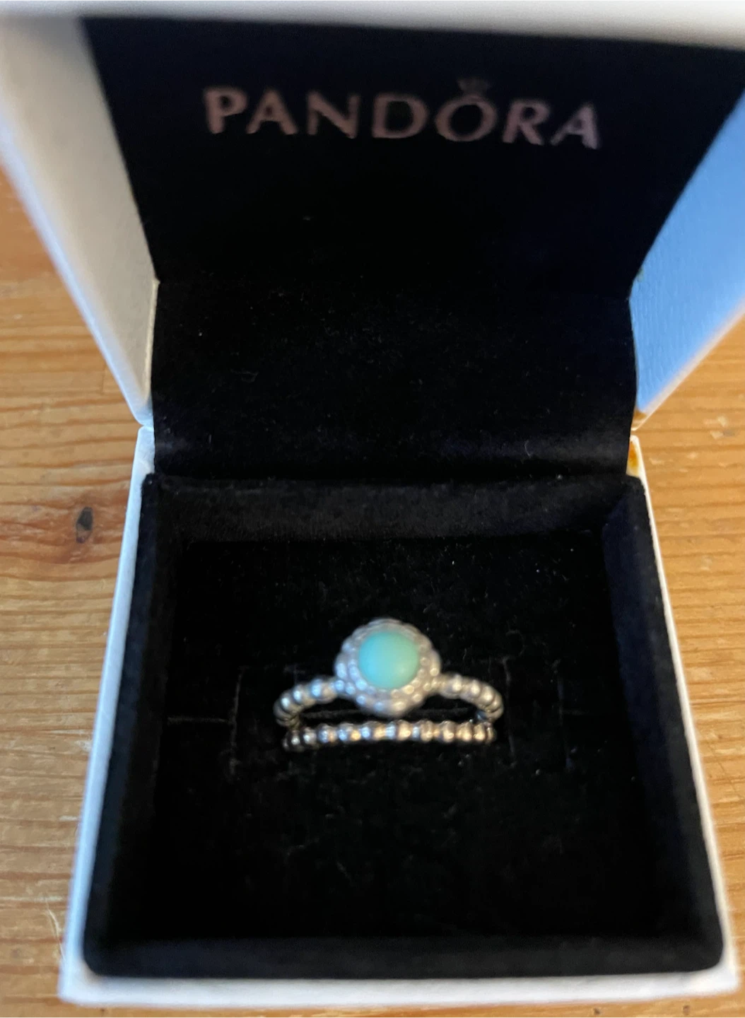 Pandora Silver Bead Ring Set with Turquoise Stone