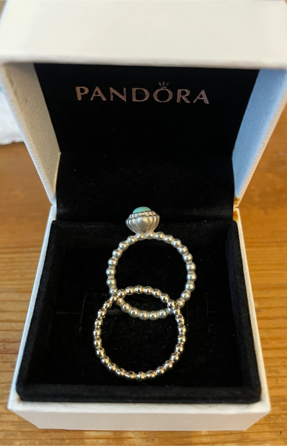 Pandora Silver Bead Ring Set with Turquoise Stone - photo 2