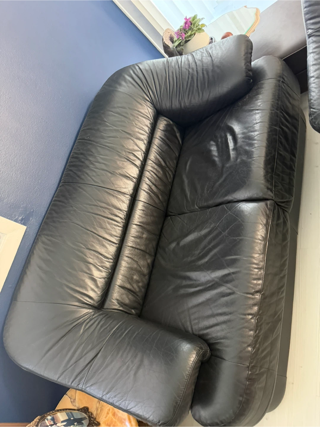 Black Leather Sofa and Armchair Set