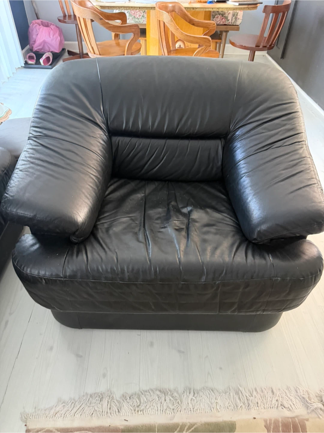 Black Leather Sofa and Armchair Set - photo 2