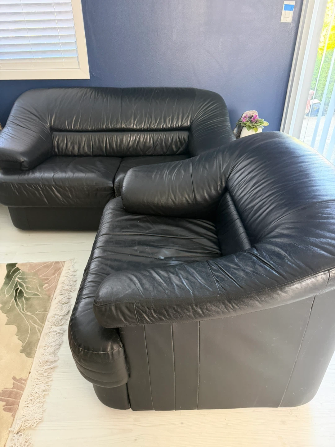 Black Leather Sofa and Armchair Set - photo 3