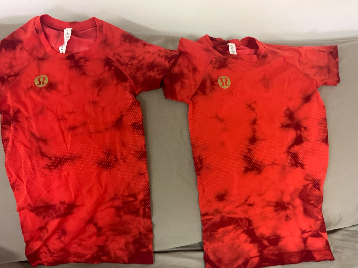 Two Lululemon Red Tie-Dye Short Sleeve Shirts - Size 2 - photo 2