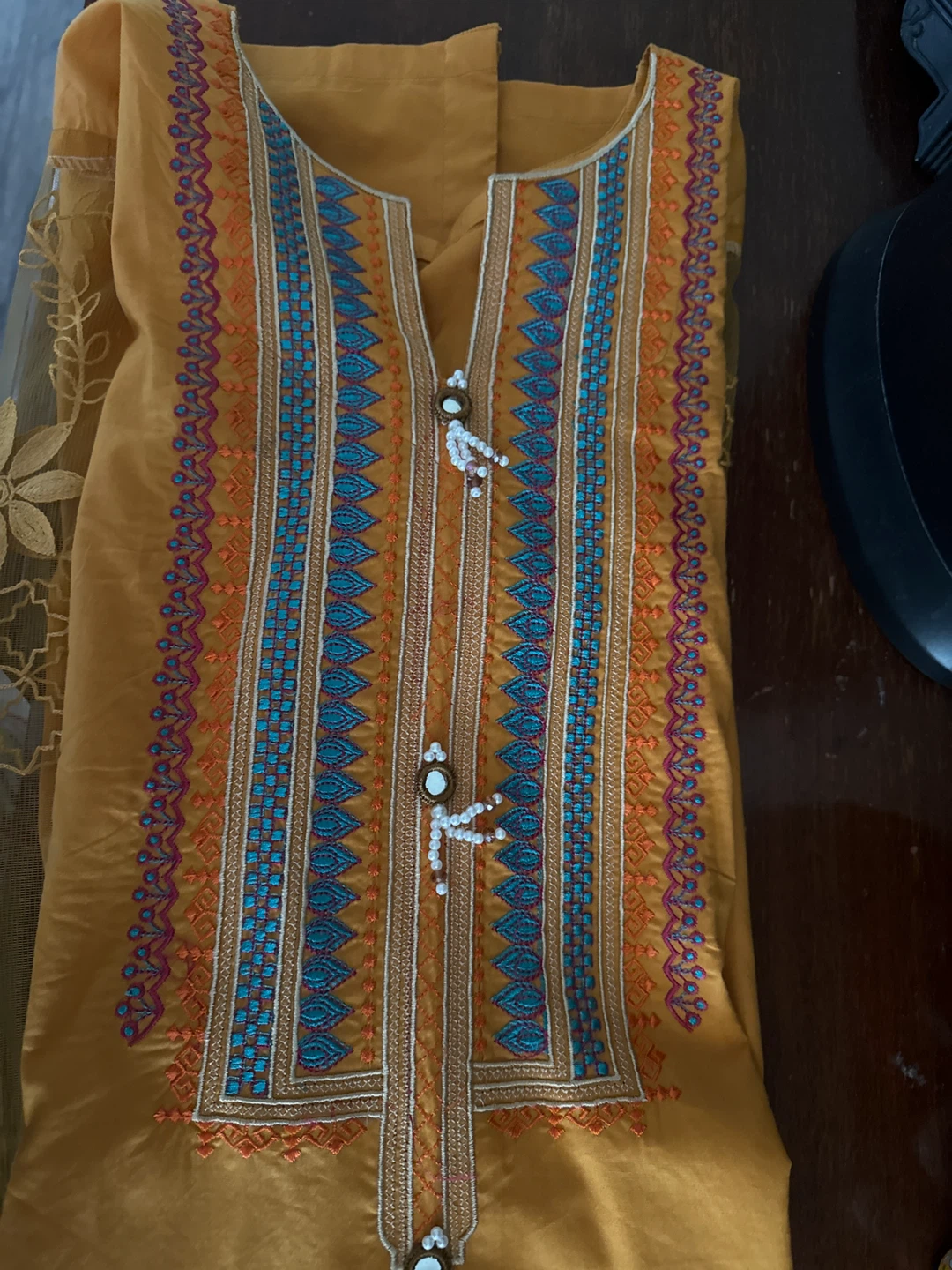 Mustard Yellow Embroidered Kurti