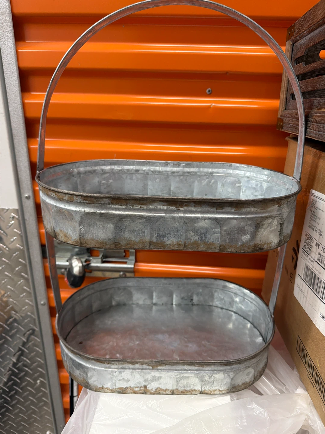 2 Tier Galvanized Oval Farmhouse Storage Tote