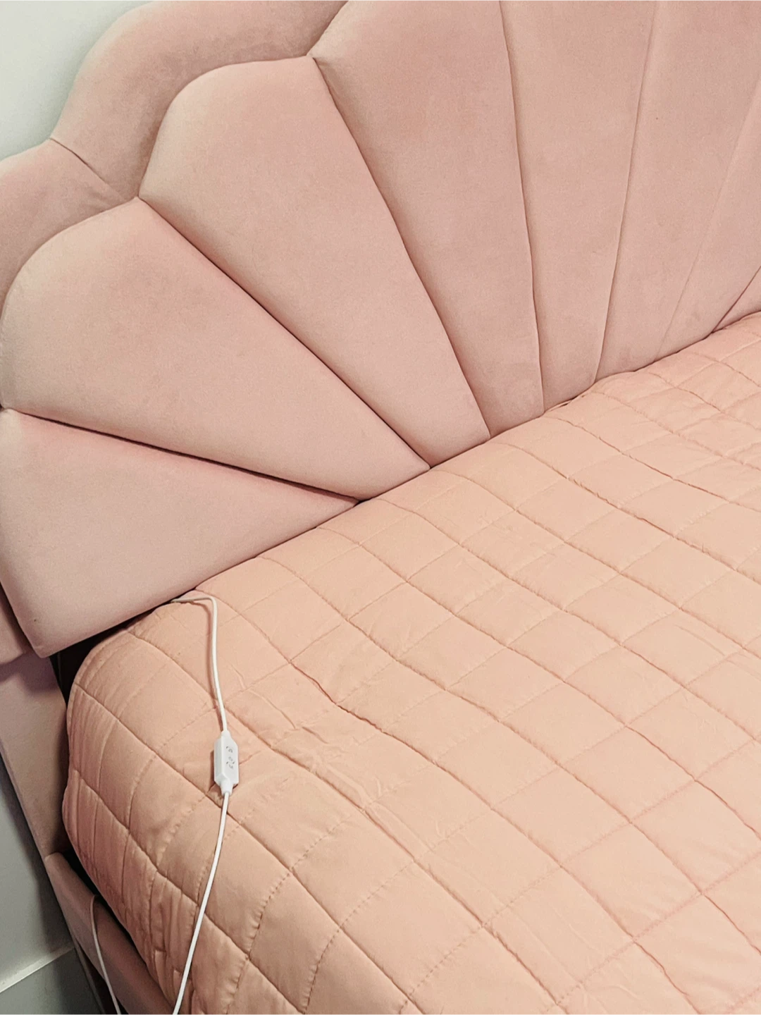 Pink Velvet Shell Headboard Bed Frame