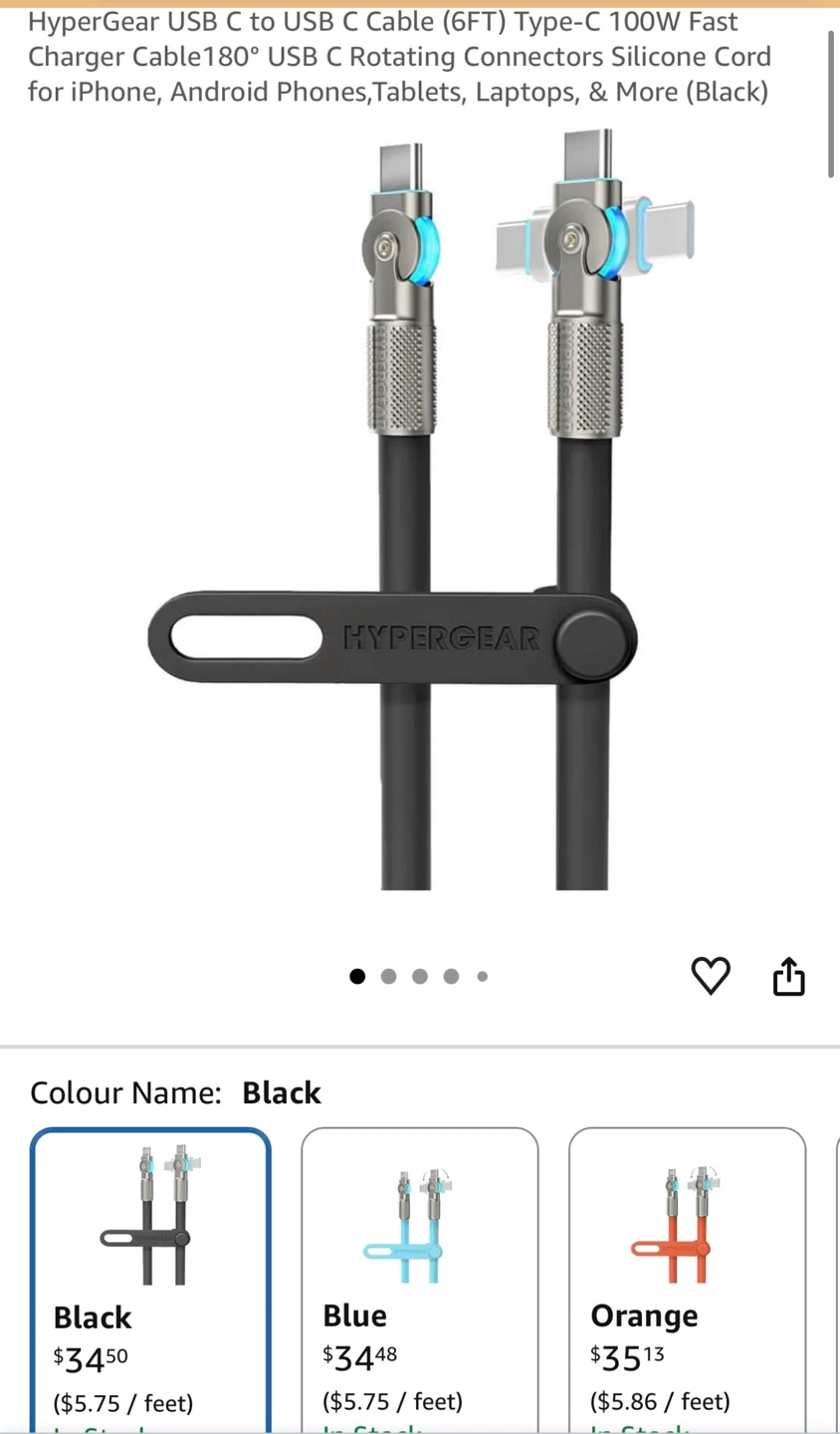 HyperGear 6ft 100W USB-C to USB-C Rotating Cable - photo 2