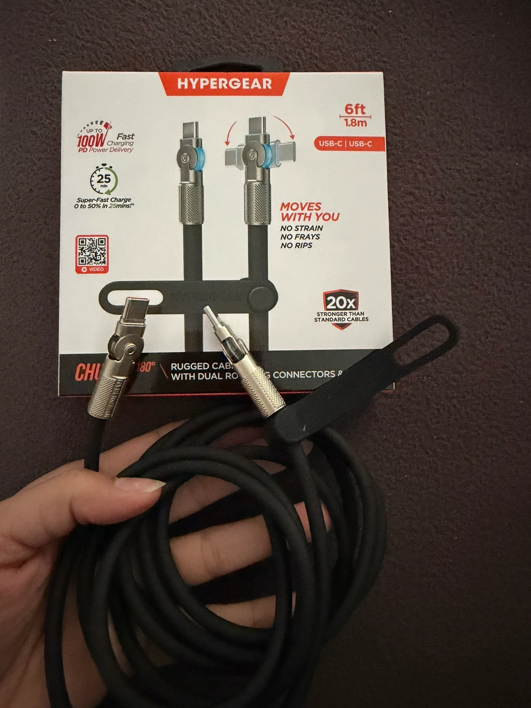 HyperGear 6ft 100W USB-C to USB-C Rotating Cable