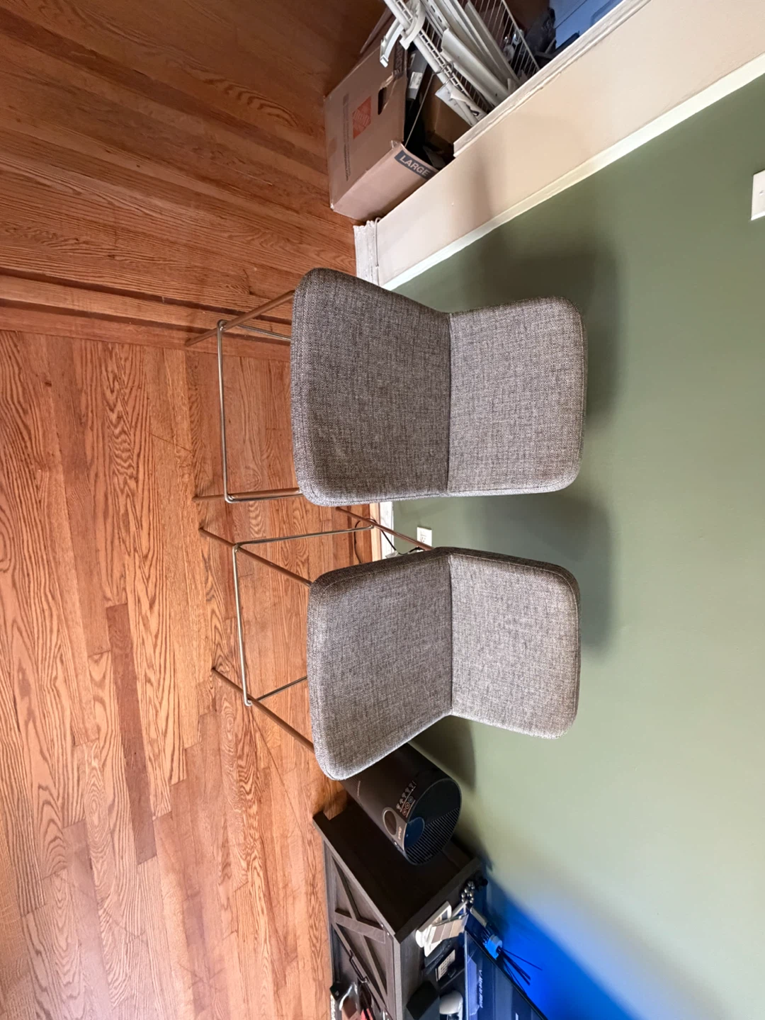 Two CB2 Gray Upholstered Bar Stools - photo 2