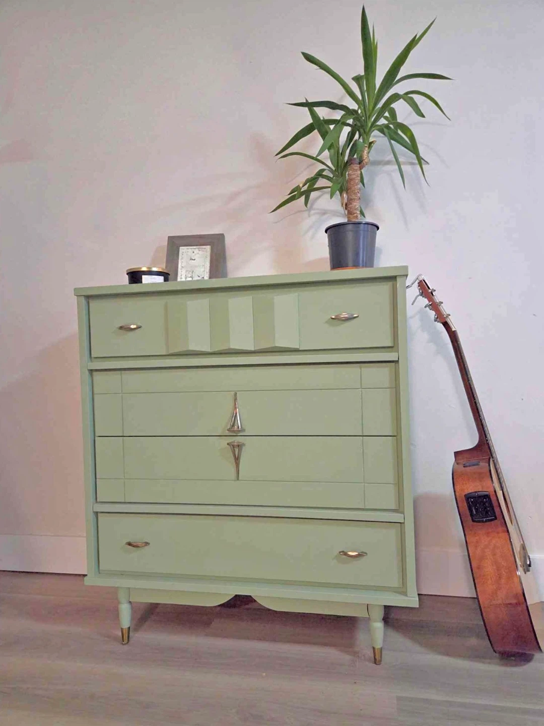 Solid Wood Sage Green Midcentury Modern Dresser