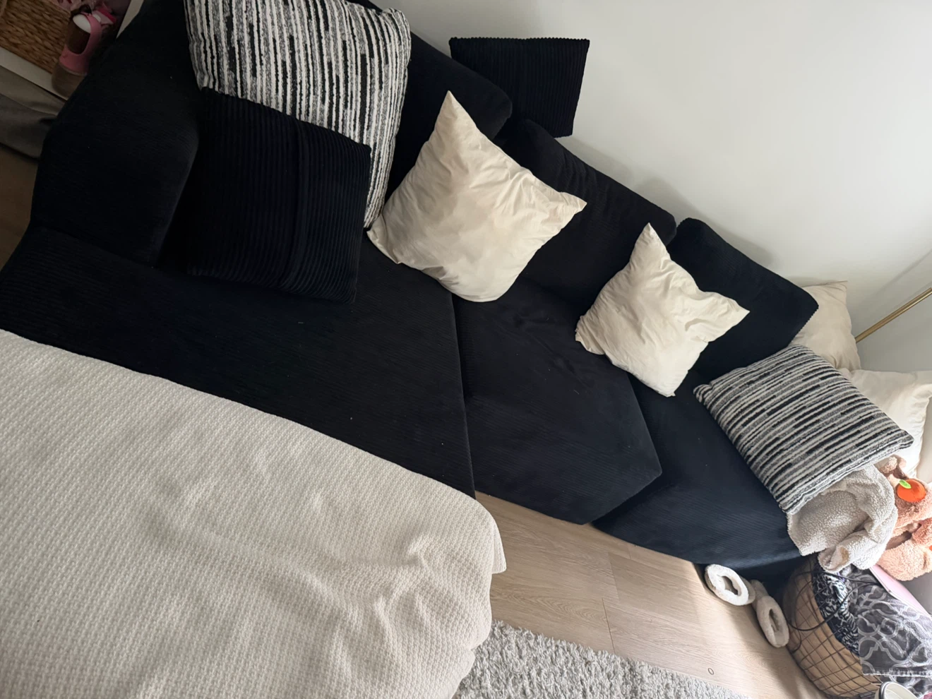Black Corduroy Sectional Sofa - photo 2