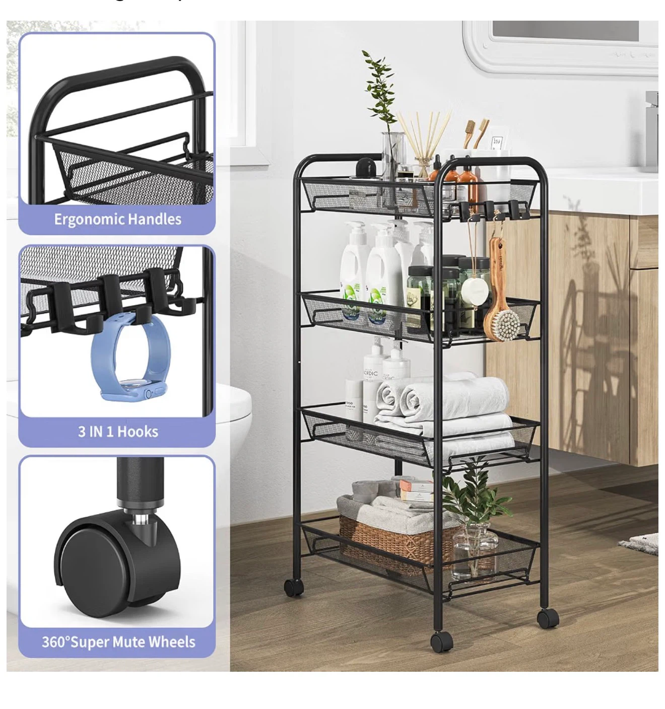 4-Tier Metal Rolling Storage Cart - photo 4