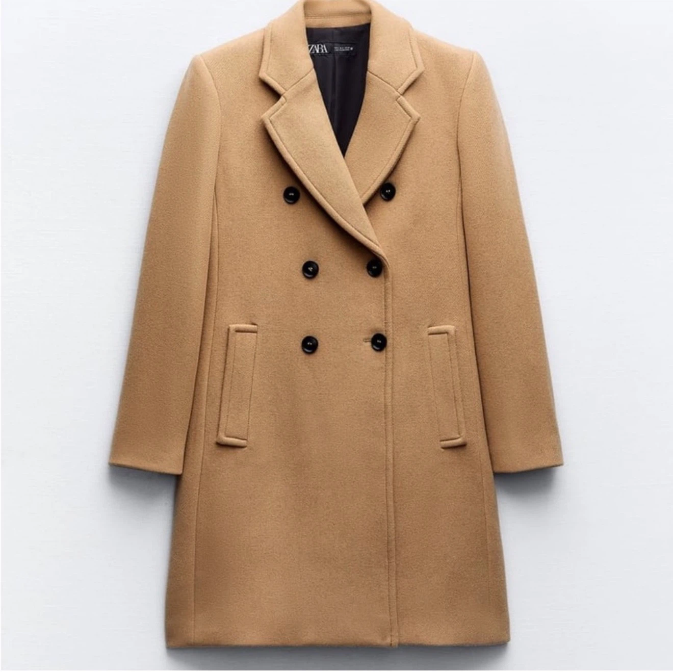 Zara Double Breasted Wool Blend Taupe Brown Coat Small BNWT